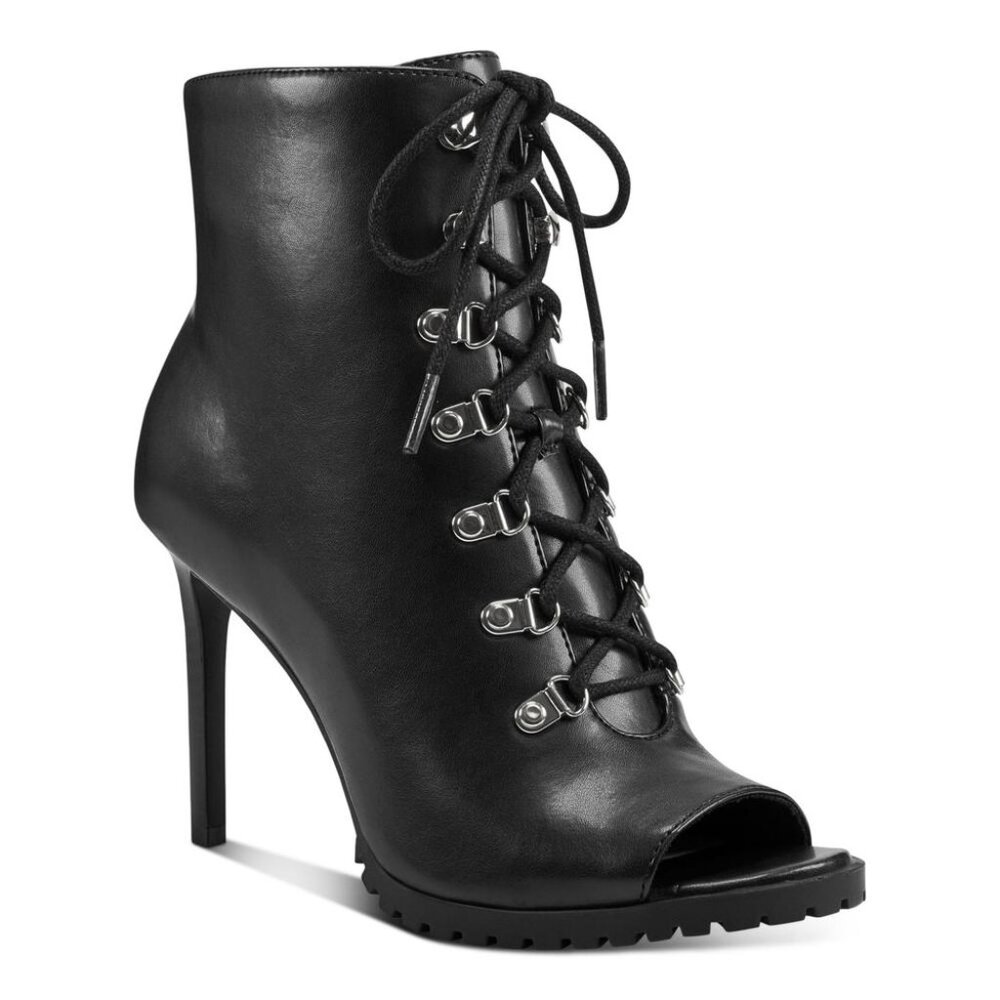INC Florita Black Slip-Resistant LaceUp Front Zip Side Stiletto Heel NWOB sz 6.5